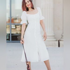 Gianni Bini White Button-Front Midi Dress 0